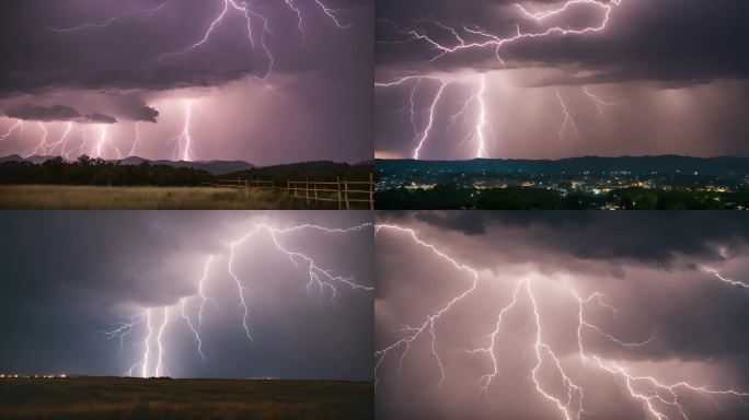 雷击闪电打雷雷电恶劣天气震撼视频雷霆合集