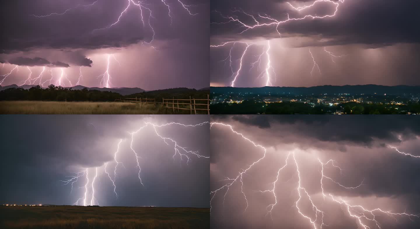 雷击闪电打雷雷电恶劣天气震撼视频雷霆合集