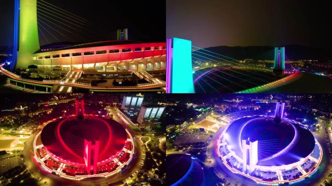 杭州黄龙体育中心体育场夜景视频素材6