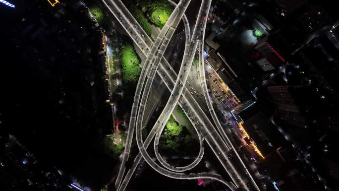 航拍南宁青竹立交城市交通道路夜景车流