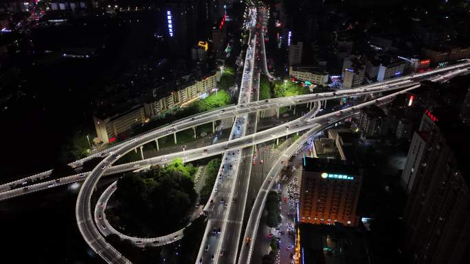 航拍南宁青竹立交城市交通道路夜景车流