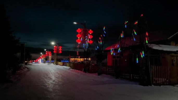 美丽乡村夜景农家院红灯笼