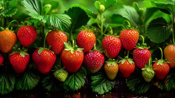 创意草莓生长水果草莓种植成熟饮料果园