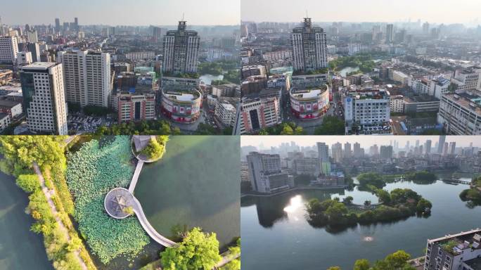 江西南昌八一公园航拍百花洲城市地标风景风