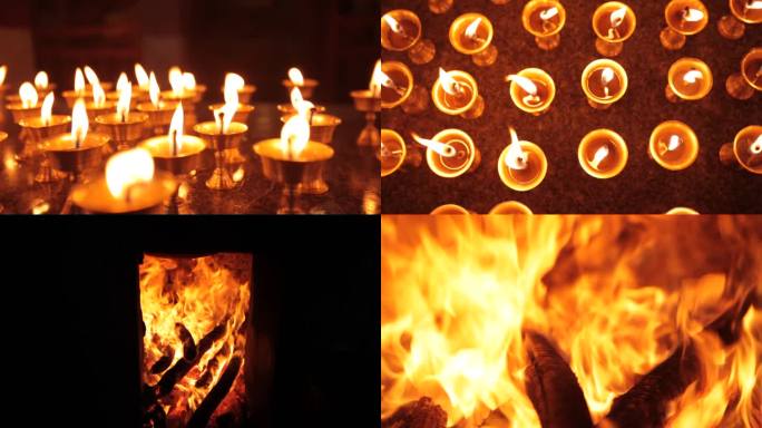 西藏拉萨传佛教藏族酥油灯蜡烛诵念经文寺庙