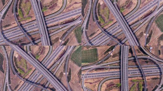 【成组镜头】俯瞰高速公路立交桥交通，运输