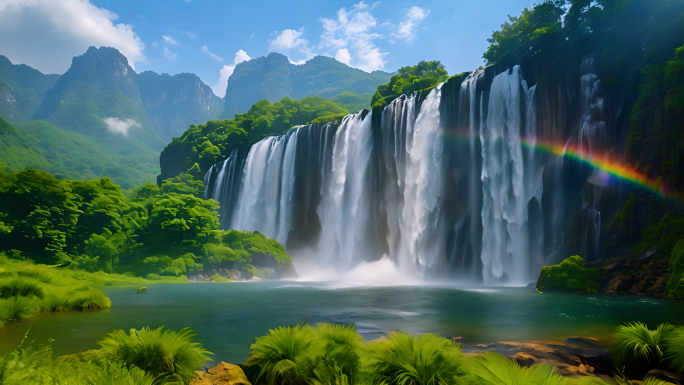 瀑布 瀑布群 彩虹唯美瀑布 大气震撼瀑布