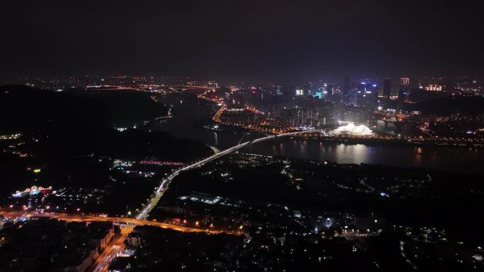 航拍南宁青山路南宁大桥邕江五象新区夜景