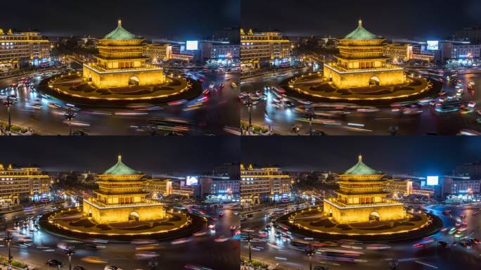 西安钟楼夜景城市延时