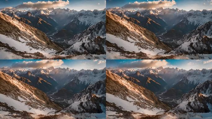 航拍尼泊尔喜马拉雅山白雪皑皑的山谷