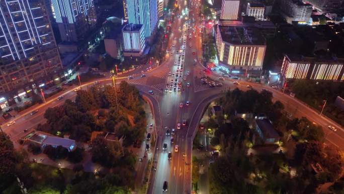 长沙夜景橘子洲大桥湘江中路车流交通航拍立