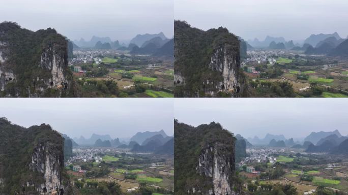 航拍广西桂林阳朔喀斯特地貌田园风光