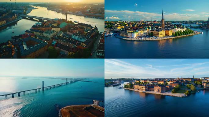 瑞典城市风光欧洲风景旋转大楼厄勒海峡大桥