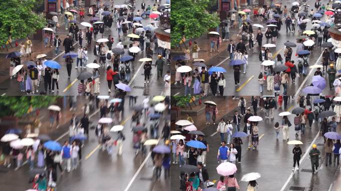 下雨天街道撑伞人群下雨天人群雨伞