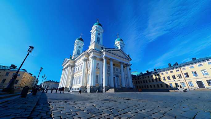 芬兰地标延时城市美景岩石教堂芬兰堡