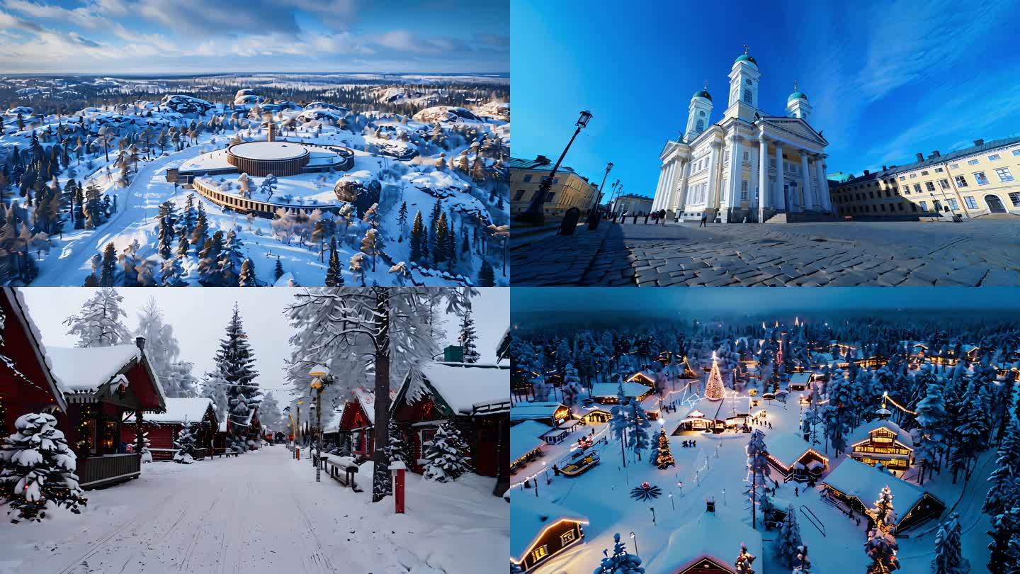 芬兰地标延时城市美景岩石教堂芬兰堡