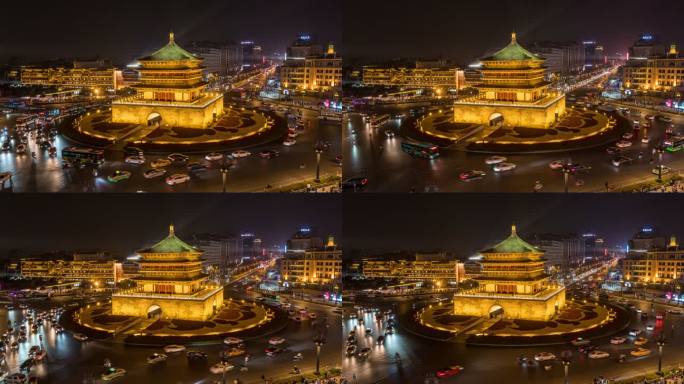 西安钟楼夜景城市延时