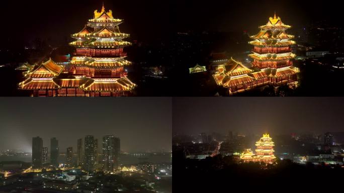 阅江楼狮子山夜景航拍