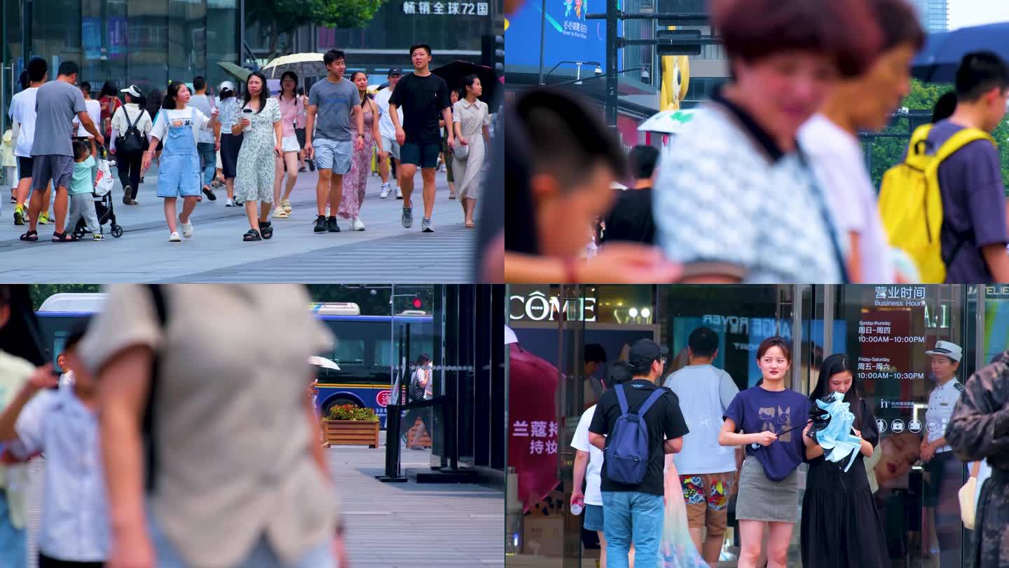 城市夏天暑假酷暑高温炎热街道人群人流街景