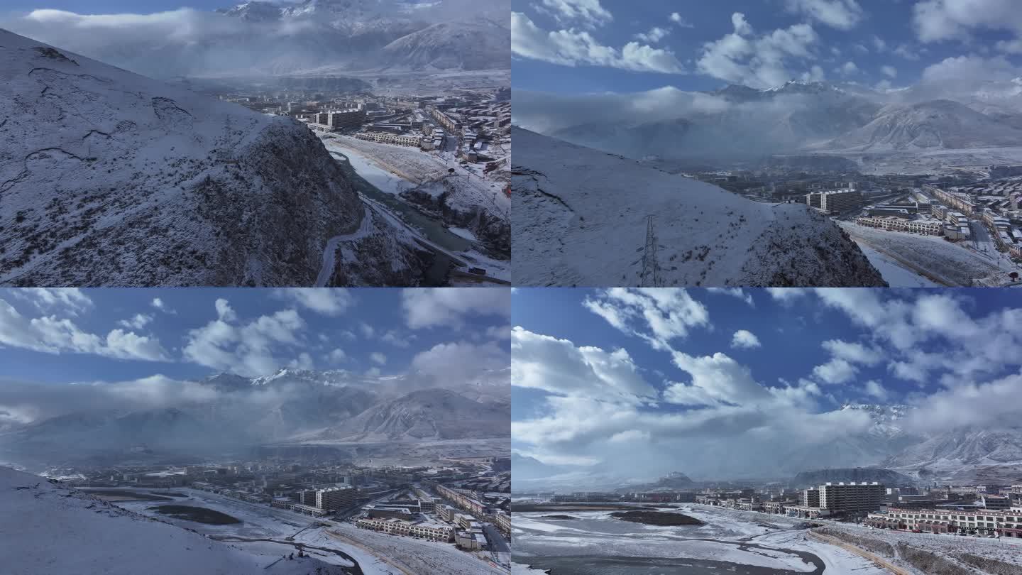 高原唯美雪景  雪山下的城市