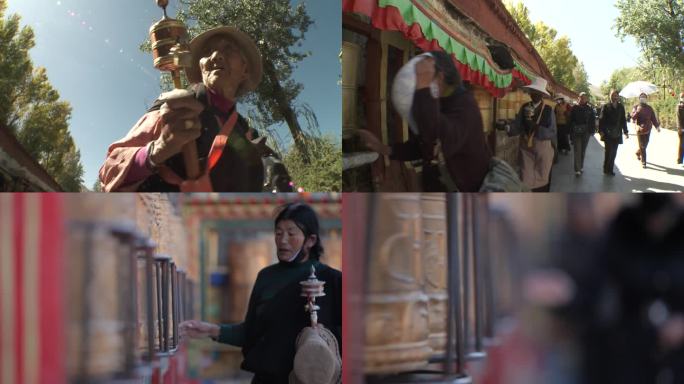 西藏拉萨传佛教布达拉宫藏族民磕头朝拜转经