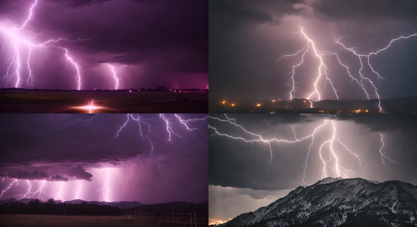 雷击闪电打雷雷电恶劣天气震撼视频雷霆合集