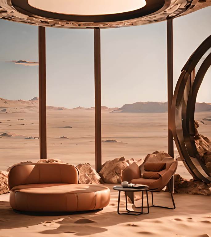 未来派火星沙漠宜居室内设计与家具