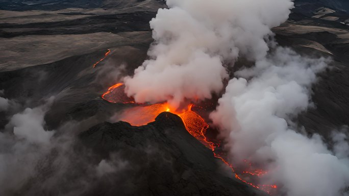 冰岛火山爆发航拍，无人机飞离喷发的火山