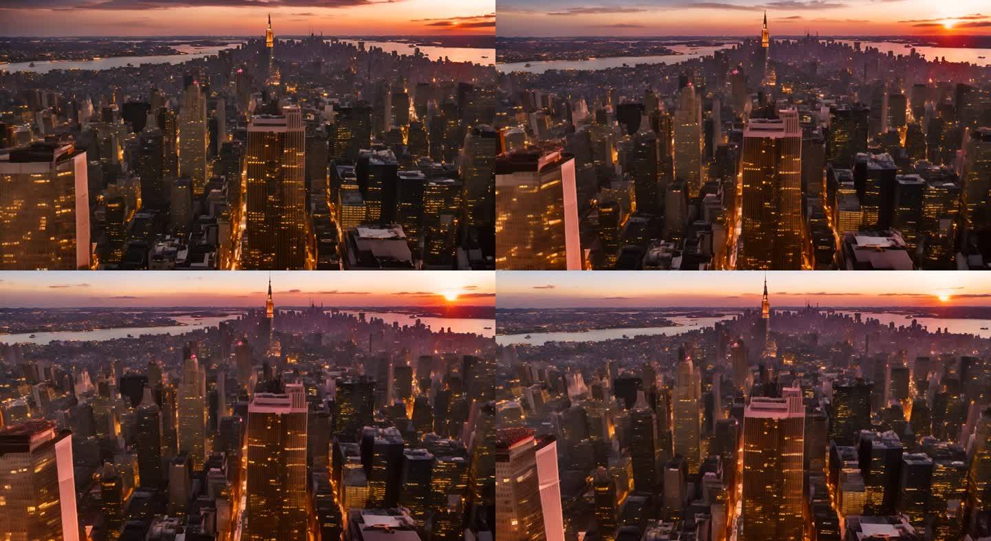 纽约市-曼哈顿中城日落