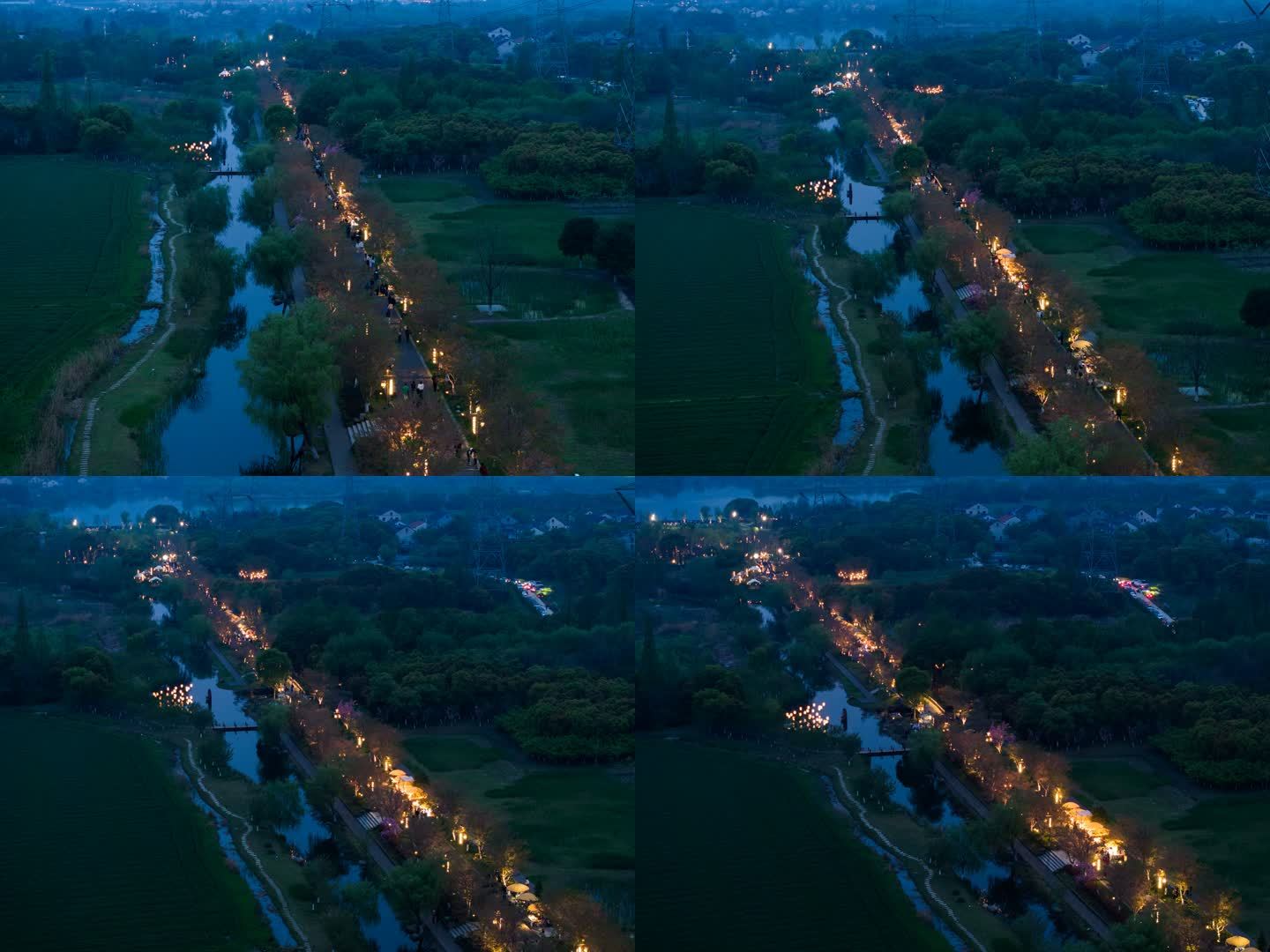 湖州长田漾湿地公园夜景延时航拍