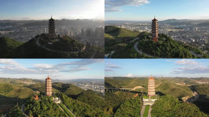 云南文山文笔塔旅游城市航拍东山公园航拍