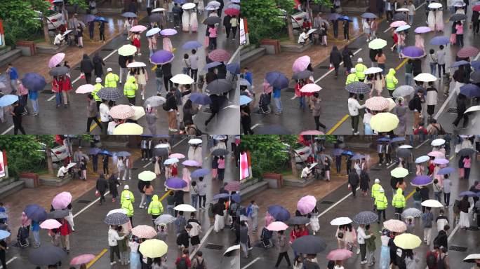 下雨天街道撑伞人群下雨天人群雨伞