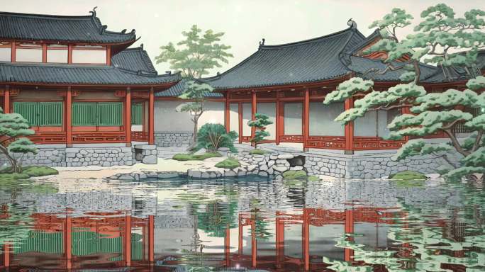 中式建筑湖水苏州园林
