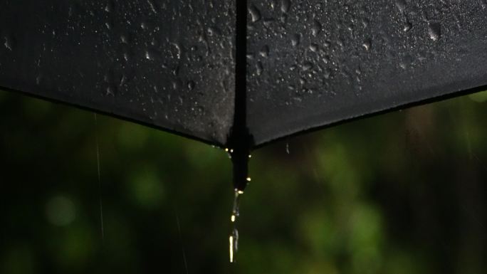 夜晚下雨路灯下的雨伞