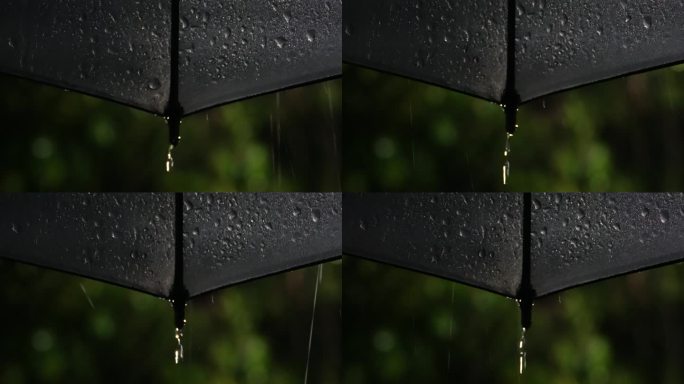 夜晚下雨路灯下的雨伞