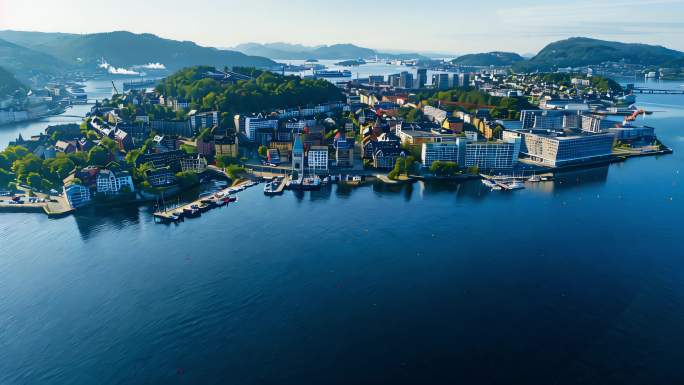 航拍挪威峡湾地区城市风光国家公园