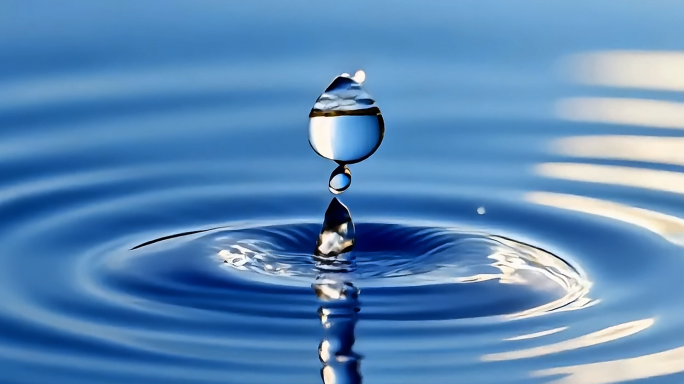 水分子纯净水滴入水面，水资源水面湖面