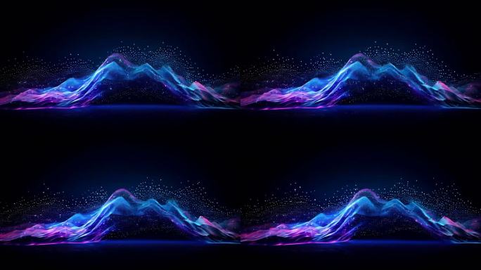 高科技概念蓝紫色光影波浪山峰绘画
