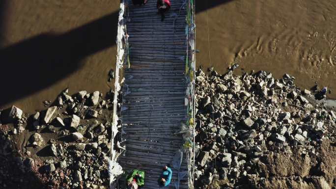 俯拍 西藏怒江 那曲茶曲乡 鸟瞰 旧桥