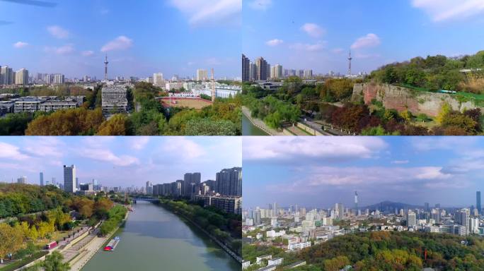 秦淮河边的鬼脸城城市大景