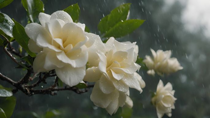原创实拍下雨天栀子花栀子花实拍唯美栀子花
