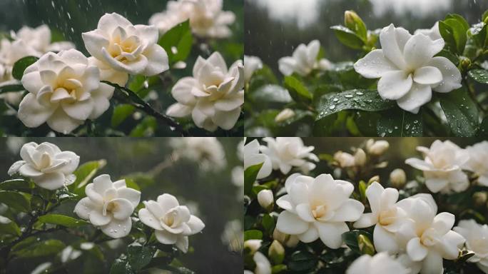 原创实拍下雨天栀子花栀子花实拍唯美栀子花