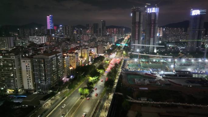 深圳夜晚马路车流夜景航拍高楼大厦摩天大楼