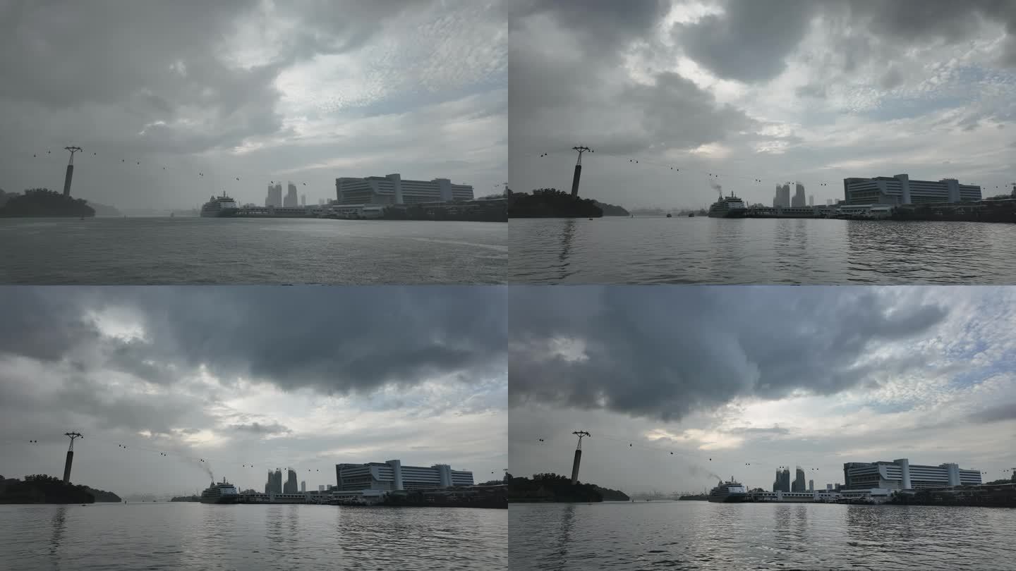新加坡港湾：大海天空与突来的大雨延时摄影