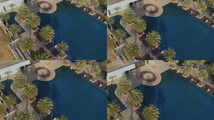 航拍蓝色泳池棕榈树旅游度假