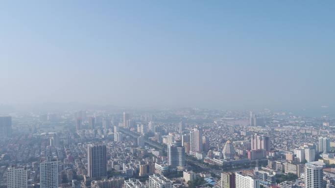 航拍沿海旅游城市北海市中心老城区北部湾路