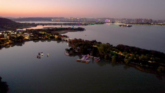 徐州云龙湖夕阳落日夜景城市风光航拍