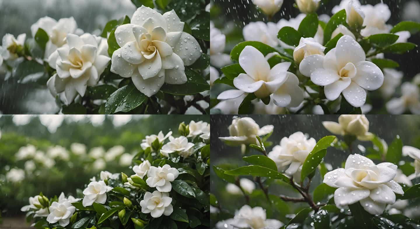 原创实拍下雨天栀子花栀子花实拍唯美栀子花