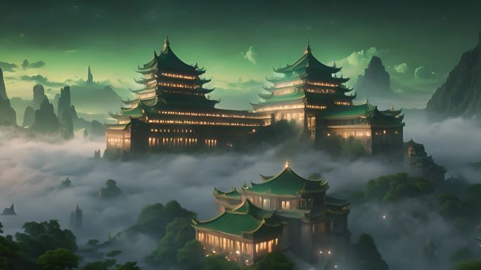 中式建筑概念汉唐夜晚建筑背景