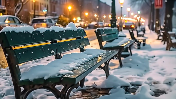 唯美城市雪景下雪天夜晚夜景素材原创9